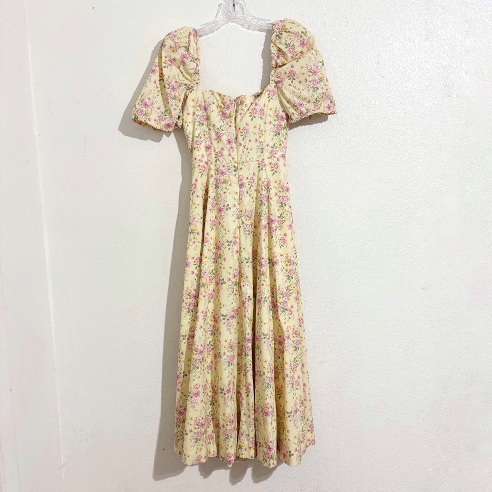 House of CB Tallulah Puff Sleeve Corset Midi Sundress in Lemon Floral - Picture 9 of 14